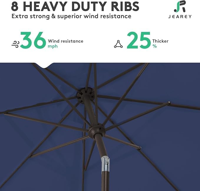 JEAREY Outdoor Patio Umbrella 9FT Outdoor Table Umbrella with Push Button Tilt and Crank, Market Umbrellas 8 Sturdy Ribs UV Protection Waterproof for Garden, Deck, Pool (Purplish Blue)