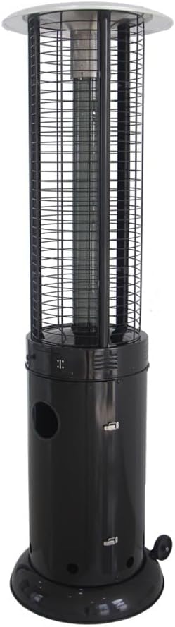 Hiland 77'' Round Glass Tube Patio Heater, 40000 BTU, Black, Propane, Wheels Included, Anti-Tilt Protection