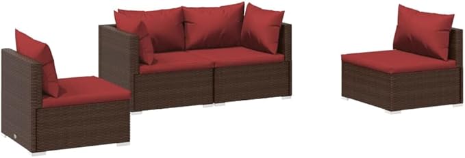 4 Piece Patio Lounge Set with Cushion, Furniture Conversation Sets Outdoor Patio Sectional Piece Patio Set Patio Lounge Set s Poly Rattan Brown