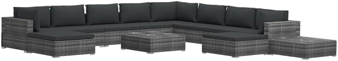 Patio Lounge Set with Cushions,Outdoor Furniture,Outdoor Furniture Sets,Patio Conversation Sets,for Garden,Deck,Backyard,12 Piece Poly Rattan Gray