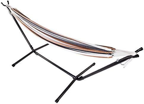 Thxbye Professional Black & Silver Flowers Hammock Stand with Polyester Coffee Stripe Hammock