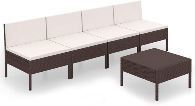 5 Piece Patio Lounge Set with Cushions,Patio Sofa,Outdoor Daybed,Patio Seating,Outdoor Furniture SetsPatio Conversation Sets,Modern Set,Outdoor Patio Chairs,for Backyard,Garden, Poly Rattan Brown