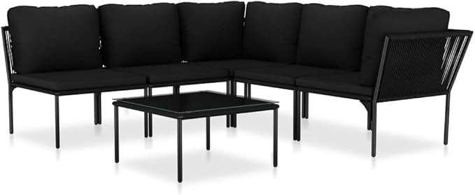 Backyard Furniture Patio Conversation Sets Outdoor Seating 6 Piece Patio Lounge Set with Cushions Black PVC Suitable for Swimming Pool, Courtyard, Garden