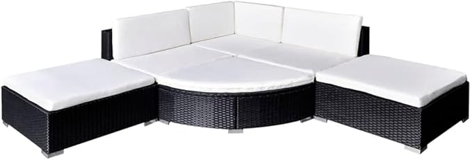 6 Piece Patio Lounge Set with Cushions, Sectional Sofa Front Porch Furniture Patio Conversation Set Porch Furniture Set for Exhibition Poolside Negotiation Area Garden Poly Rattan Black