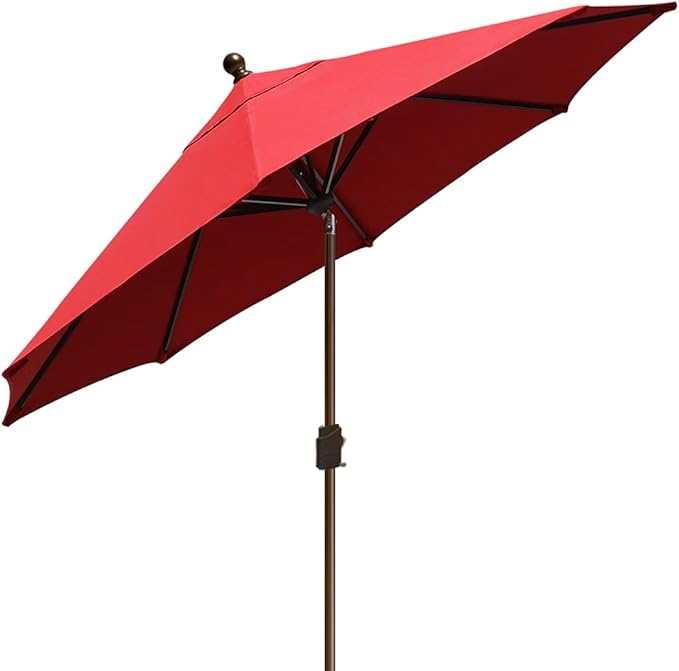 EliteShade USA 10-Year-Non-Fading 10Ft Market Patio Umbrella, UPF 50+ UV Protection Performance Sun Umbrella, Heavy Duty Commercial Grade Outdoor Table Umbrella with Crank & Tilt, Windproof Vented Top for Garden, Pool, Deck and Outdoor Playsets, Logo Red