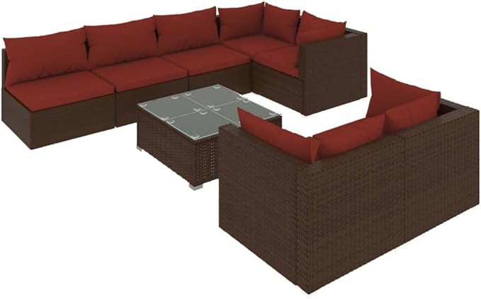 8 Piece Patio Lounge Set with Cushion, Furniture Conversation Sets Piece Patio Set Patio Lounge Set Outdoor Patio Sectional s Brown Poly Rattan