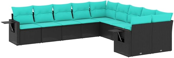 10 Piece Patio Sofa Set with Cushions, Patio Conversation Set Sectional Sofa Outdoor Sofa Sets Outdoor Dining Sets for Exhibition Negotiation Area Piazza Poolside Black Poly Rattan