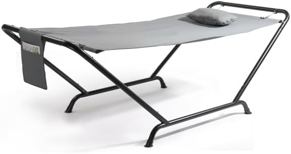 Freestanding Outdoor Hammock Set with Heavy-Duty Steel Frame, 550LBS Capacity, Soft Pillow, Oxford Fabric Bed & Carry Bag for Patio Yard Relaxation