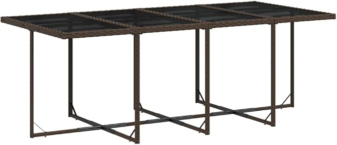 13-Piece Patio Dining Set with Cushions Brown PE Rattan Outdoor Furniture Set for Backyard Garden Balcony Porch, Tempered Glass Table & Foldable Chairs