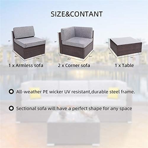 HopeHope 4 Pieces Conversation Sets Outdoor Rattan Sectional Sofa- Patio Wicker Furniture Set