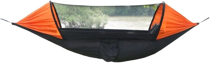 Portable Polyester Hammock Multifunctional Mesh Outdoor Camping Portable Large Space Tree Hanging Hammock Comfortable(Black)