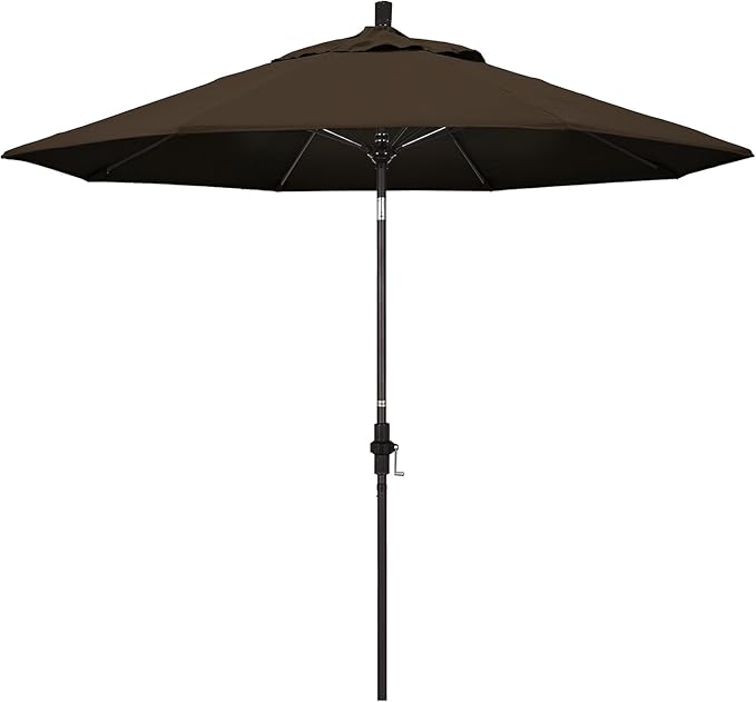California Umbrella 9' Round Aluminum Pole Fiberglass Rib Market Umbrella, Crank Lift, Collar Tilt, Bronze Pole