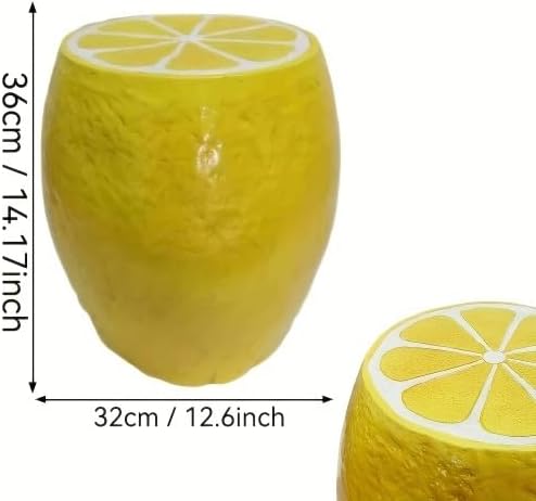 Resin Garden Statue Table Stool, Lemon Outdoor Statue Stool Decorative Side Table Home Decor Plant Stand Indoor Decor, Over Sized Sculpture Courtyard Ornament (Yellow Lemon)