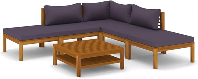 Patio Lounge Set with Cushion,Patio Furniture Sets,Patio Conversation Sets,Outdoor Furniture Sets,for Garden,Backyard,Outdoor,6 Piece Solid Acacia Wood