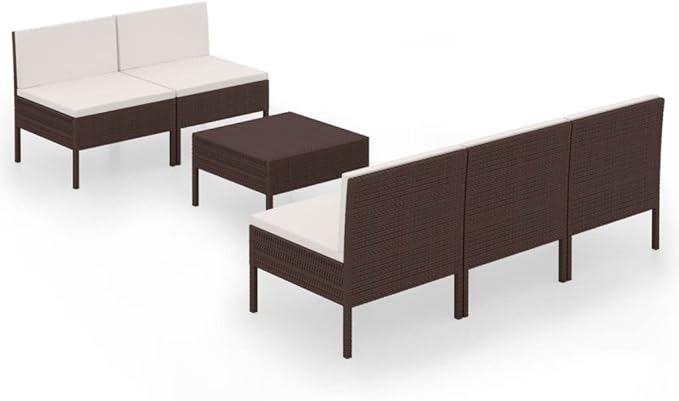 Patio Lounge Set with Cushions,Patio Furniture Sets,Patio Conversation Sets,Outdoor Furniture Sets,for Garden,Backyard,Outdoor,6 Piece Poly Rattan Brown