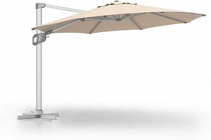 wikiwiki 12FT Cantilever Patio Umbrella, Offset Umbrella Outdoor Patio with 360° Rotation and Unlimited Tilting System, Heavy Duty Large Umbrella with Cross Base, Beige