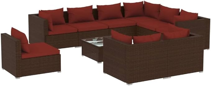 10 Piece Patio Lounge Set with Cushion, Piece Patio Set Furniture Conversation Sets Patio Lounge Set Outdoor Patio Sectional s Poly Rattan Brown