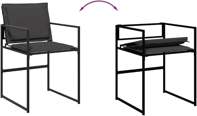 5 Piece Patio Dining Set with Cushions Black Textilene, Outdoor Garden Furniture with Foldable Chairs, Tempered Glass Table for Backyard, Poolside, Deck Entertaining, UV Removable Cushion Covers