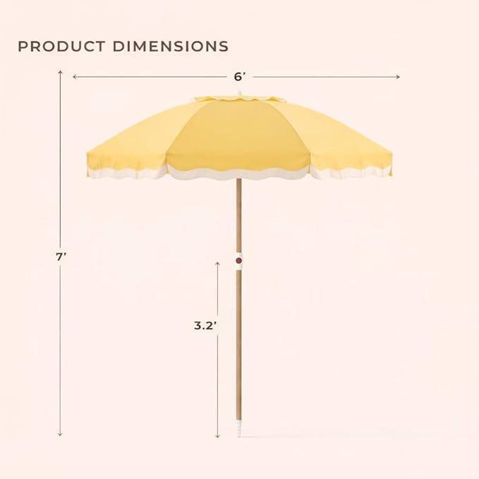 6FT Patio Beach Umbrella for Outdoor, UPF 50+ Sun Shade for Patio, Backyard, Garden, Pool and Beach, Tilt Adjustable, Portable, Harbour Mimosa