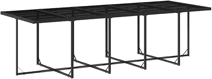 15 Piece Black PE Rattan Garden Dining Set with Tempered Glass Table, 14 Seat Outdoor Dining Set for Patio, Foldable Chairs with Washable Cushions