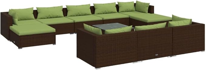 11 Piece Patio Lounge Set with Cushion, Furniture Conversation Sets Outdoor Patio Sectional Patio Lounge Set Piece Patio Set s Brown Poly Rattan