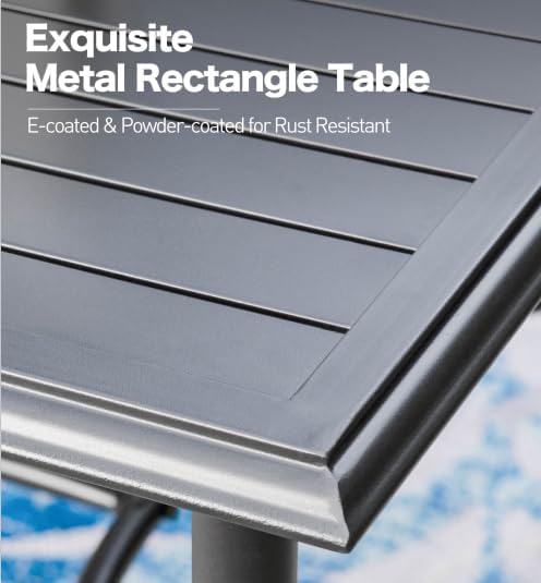 SUNSHINE VALLEY 67" Patio Dining Table for 6,Large Rectangle Patio Table with Umbrella Hole,E-Coating and Powder Coating Steel Frame Metal Outdoor Patio Table for Garden Backyard Lawn Yard