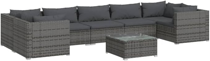 8 Piece Patio Lounge Set with Cushion, Furniture Conversation Sets Piece Patio Set Patio Lounge Set Outdoor Patio Sectional s Poly Rattan Gray