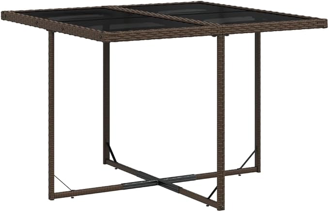 5 Piece Patio Dining Set with Cushions Brown Poly Rattan Outdoor Table and 4 Folding Chairs with Removable Washable Seat Cushions Tempered Glass Top UV Proof Garden Furniture for Backyard Deck Lawn