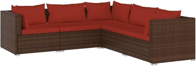 5 Piece Patio Lounge Set with Cushion, Piece Patio Set Patio Lounge Set Furniture Conversation Sets Outdoor Patio Sectional s Poly Rattan Brown