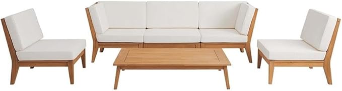 Linon Farrah Outdoor Teak Wood Coffee Table 12.4" High in Natural Oil Finish