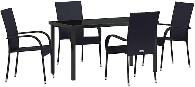 5-Piece Outdoor Dining Set, Black Powder-Coated Steel Patio Furniture, Modern Garden Table and 4 Chairs for Backyard, Balcony, and Deck