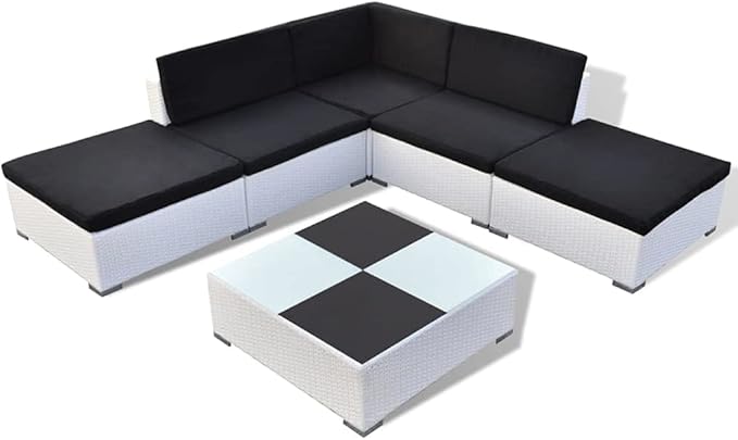 6 Piece Patio Lounge Set with Cushions, Porch Furniture Set Front Porch Furniture Outdoor Dining Sets Patio Conversation Set for Piazza Negotiation Area Exhibition Garden Poly Rattan White