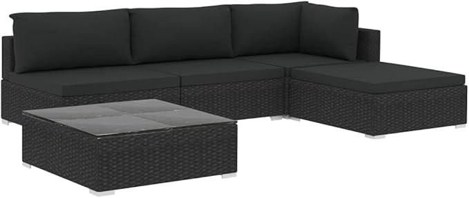 Patio Lounge Set with Cushions,Outdoor Furniture,Outdoor Furniture Sets,Patio Conversation Sets,for Garden,Deck,Backyard,5 Piece Poly Rattan Black