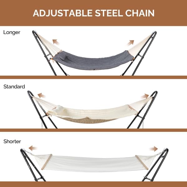 Hammock with Stand, Quilted Pad & Pillow, 76.8 x 55.1in Bed (Grey) | Anti-Rust Iron Frame, Adjustable Steel Chains