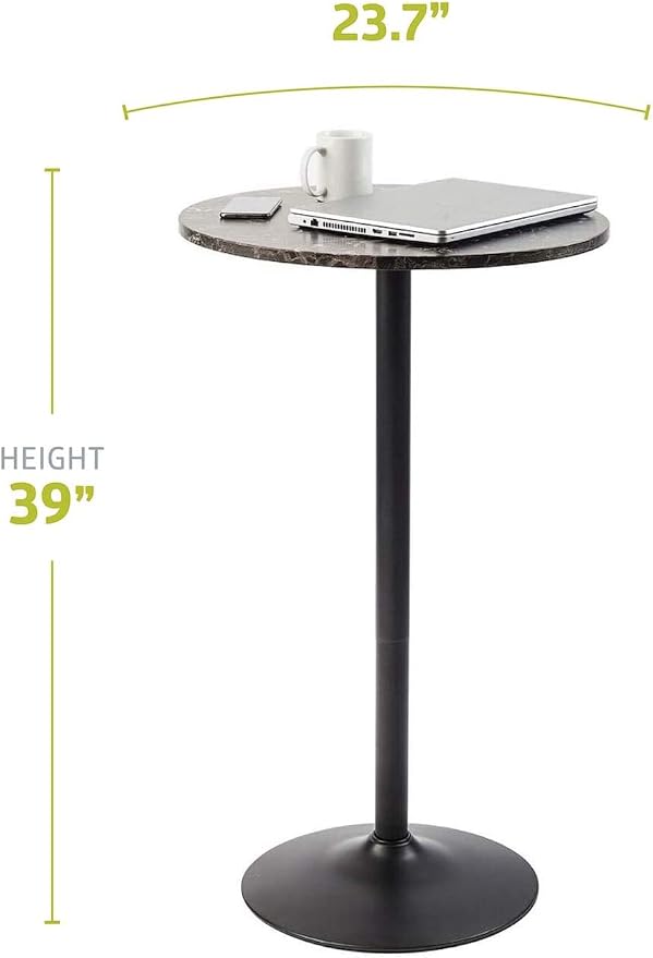 Pearington Round Bar and Pub Table with Faux Marble Top and Black Base, 1-Pack