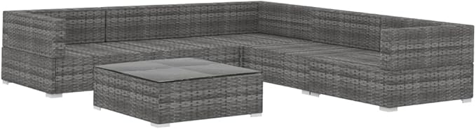 6 Piece Patio Lounge Set with Cushions, Outdoor Dining Sets Front Porch Furniture Patio Conversation Set Outdoor Sofa Sets for Piazza Negotiation Area Poolside Garden Poly Rattan Gray