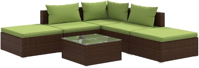 6 Piece Patio Lounge Set with CushionsOutdoor Dining Chairs,Patio Furniture Set,Outdoor Sectional Sofa,Patio Conversation Seat,Outdoor Seating,Modern Style,for Garden,Backyard, Poly Rattan Brown