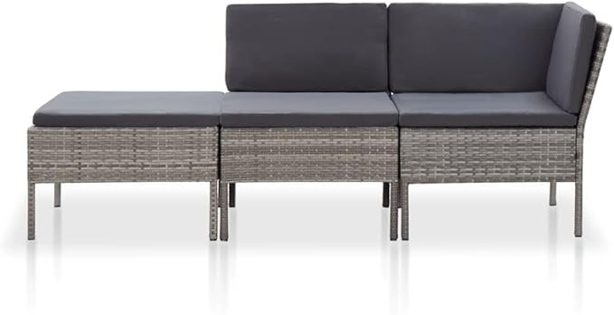 vidaXL Patio Furniture Set 3 Piece, Patio Conversation Set with Cushions, Outdoor Sectional Sofa with Footrest for Garden, Poly Rattan Gray