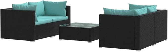 5 Piece Patio Lounge Set with Cushion, Furniture Conversation Sets Piece Patio Set Outdoor Patio Sectional Patio Lounge Set s Poly Rattan Black