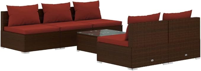 6 Piece Patio Lounge Set with Cushion, Patio Lounge Set Piece Patio Set Furniture Conversation Sets Outdoor Patio Sectional s Poly Rattan Brown