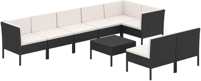 Patio Lounge Set with Cushions,Patio Furniture Sets,Patio Conversation Sets,Outdoor Furniture Sets,for Garden,Backyard,Outdoor,9 Piece Poly Rattan Black