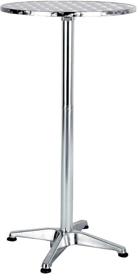 BTEXPERT Aluminum Indoor Outdoor 23.75" Round Restaurant Bar Height 44" Table, Patio Stainless Steel Silver Furniture 25.75" Base