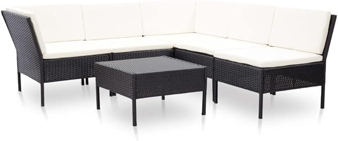 Patio Sofa Set with Cushions,Patio Lounge Set,Outdoor Furniture,Outdoor Furniture Sets,Patio Conversation Sets,for Garden,Deck,Backyard,6 Piece Poly Rattan Black