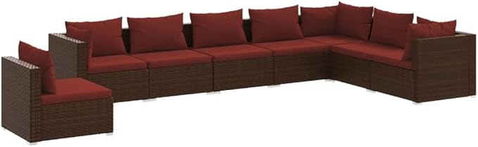 8 Piece Patio Lounge Set with Cushion, Patio Lounge Set Furniture Conversation Sets Outdoor Patio Sectional Piece Patio Set s Poly Rattan Brown