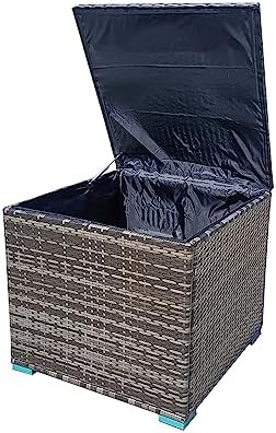 Outdoor Rattan Storage Box, Waterproof 333L Deck Box with Lid, Weatherproof Wicker Storage Basket with Gas Pressure Spring