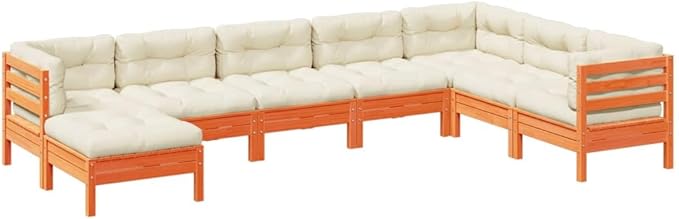 8 Piece Patio Sofa Set with Cushions, Outdoor Dining Sets Sectional Sofa Porch Furniture Set Patio Conversation Set for Poolside Negotiation Area Garden Exhibition Wax Brown Solid Wood Pine