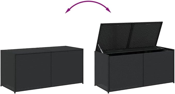 Black PE Rattan Garden Storage Box with Powder-Coated Steel Frame, 283L Capacity for Outdoor Organization and Weather-Resistant Patio Furniture
