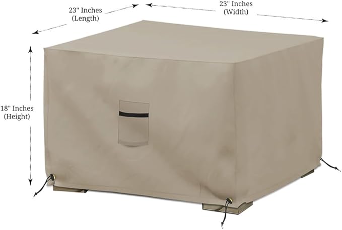 Covers & All Outdoor Ottoman Cover, 12 Oz Waterproof Ottoman Slipcover with UV-Resistant Properties, Square Patio Furniture Cover Suitable for Indoors/Outdoors (23" L x 23" W x 18" H, Beige)