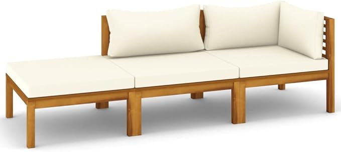 Patio Lounge Set with Cream Cushion,Patio Furniture Sets,Patio Conversation Sets,Outdoor Furniture Sets,for Garden,Backyard,Outdoor,3 Piece Solid Acacia Wood