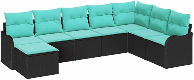 Garden Sofa Set 8 STK. Black Poly Rattan Outdoor Furniture Set with Patio Conversation Sets for Garden Seating and Outdoor Living Space